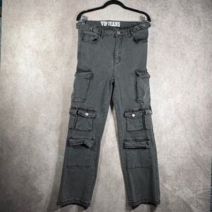 VIP Jeans Womens Size 13/31 Black Washed Cargo Pockets Straight Skater Grunge